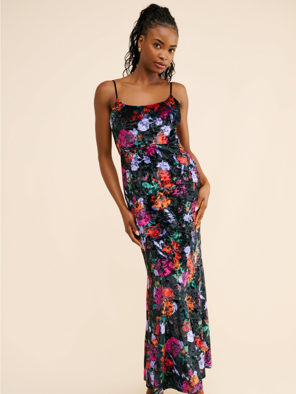 Hutch Floral Velvet Slip Maxi Dress - Black Multi